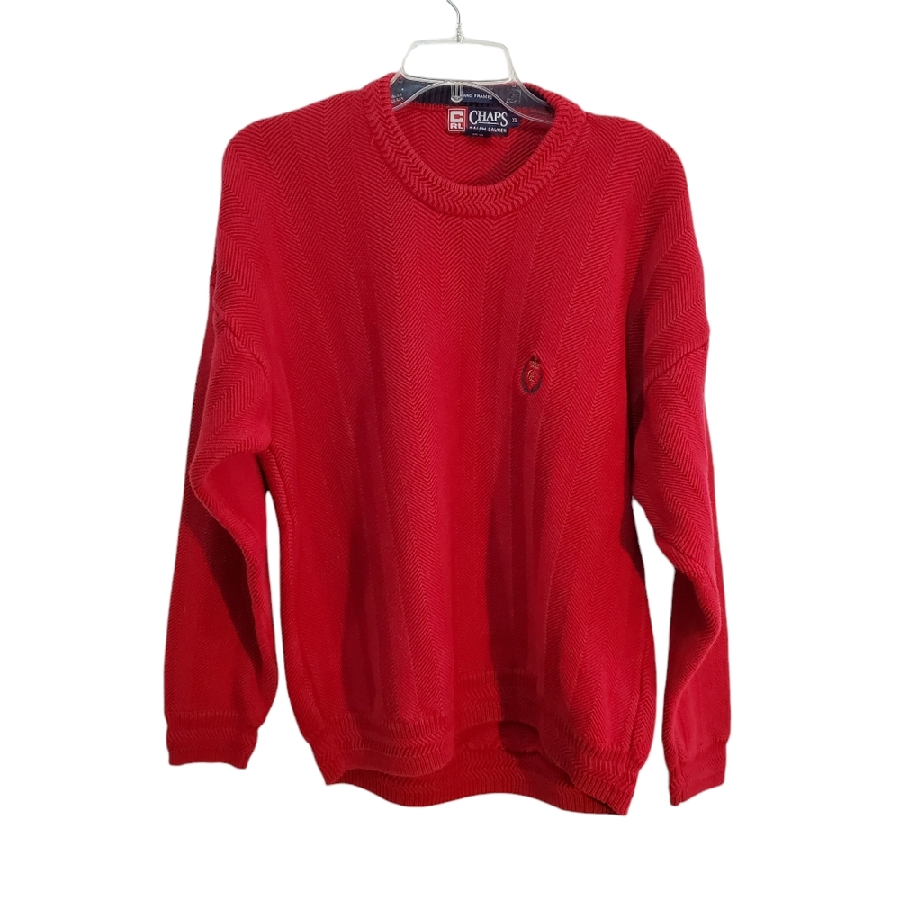 Vintage Chaps Ralph‎ Lauren Hand Framed Cherry Red Sweater W/logo Size L
